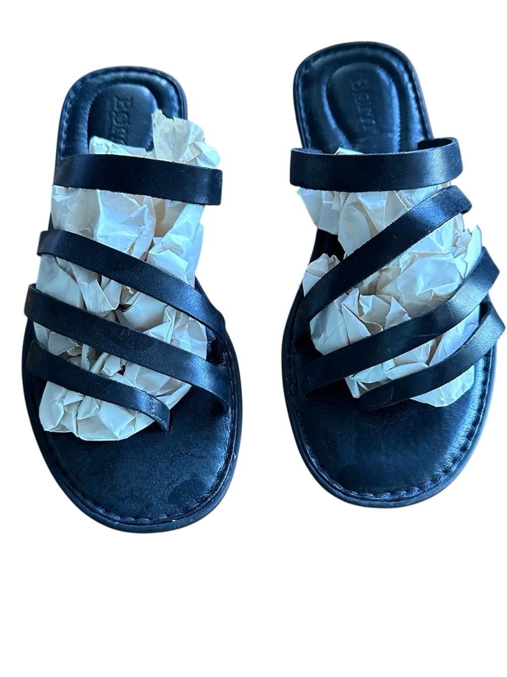 Born Black Multi-Strap Leather Slide Sandals